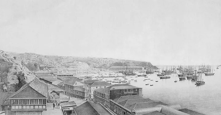 Valparaíso en el año 1854 — Calle Esmeralda — 1854 | Chile de Ayer