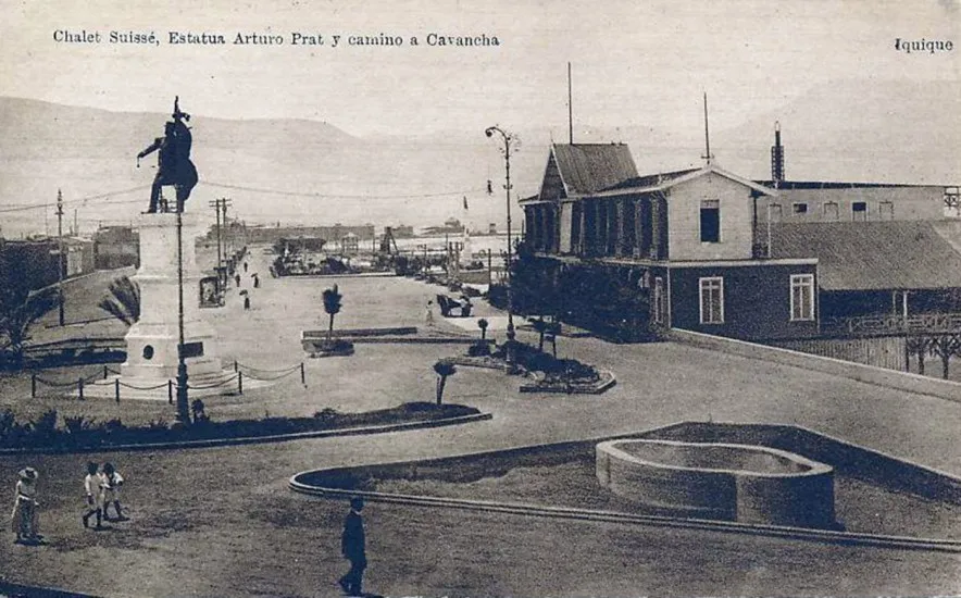Chalet Suisse, Estatua Arturo Prat y camino a Cavancha  circa 1907 — 1907 | Chile de Ayer