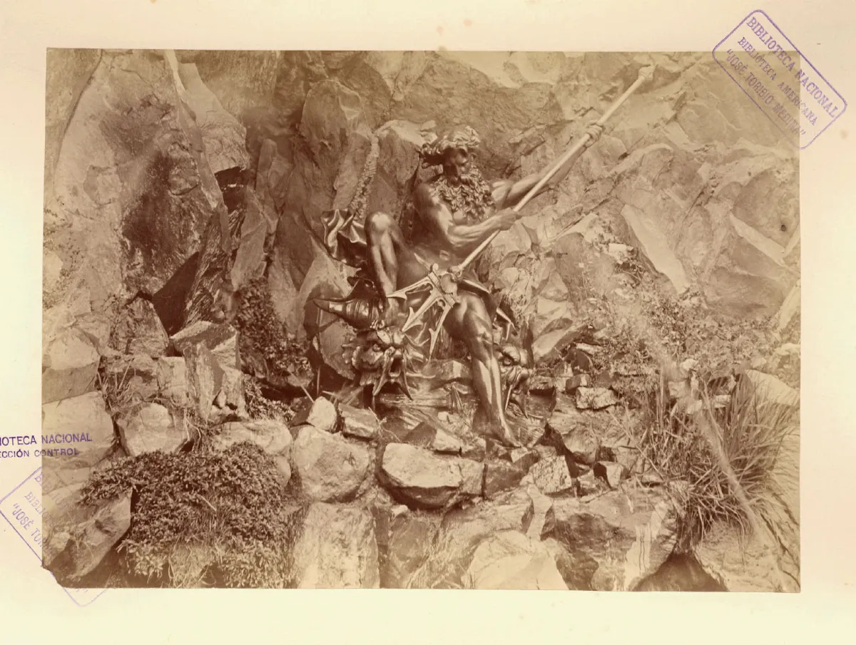 Gruta de Neptuno, Cerro Santa Lucía, 1874 — Cerro Santa Lucía — 1874 | Chile de Ayer