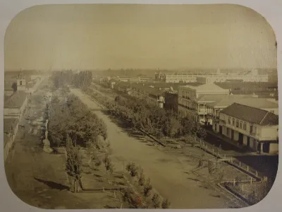 Alameda desde Torre San Francisco en 1860 — Iglesia San Francisco — 1860 | Chile de Ayer