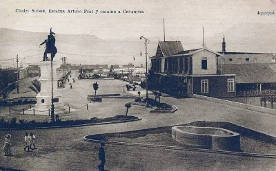 Chalet Suisse, Estatua Arturo Prat y camino a Cavancha  circa 1907 — 1907 | Chile de Ayer