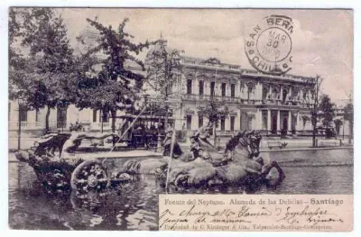 Fuente de Neptuno, ubicada en la Alameda. — 1906 | Chile de Ayer
