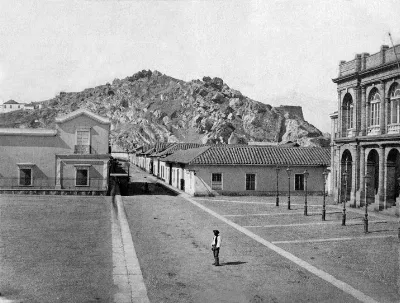 Plazuela frente al Teatro Municipal de Santiago ca. 1865 — Teatro Municipal — 1860 | Chile de Ayer