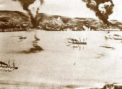 Bombardeo de la armada española a Valparaíso 31 de marzo 1866 — 1866 | Chile de Ayer