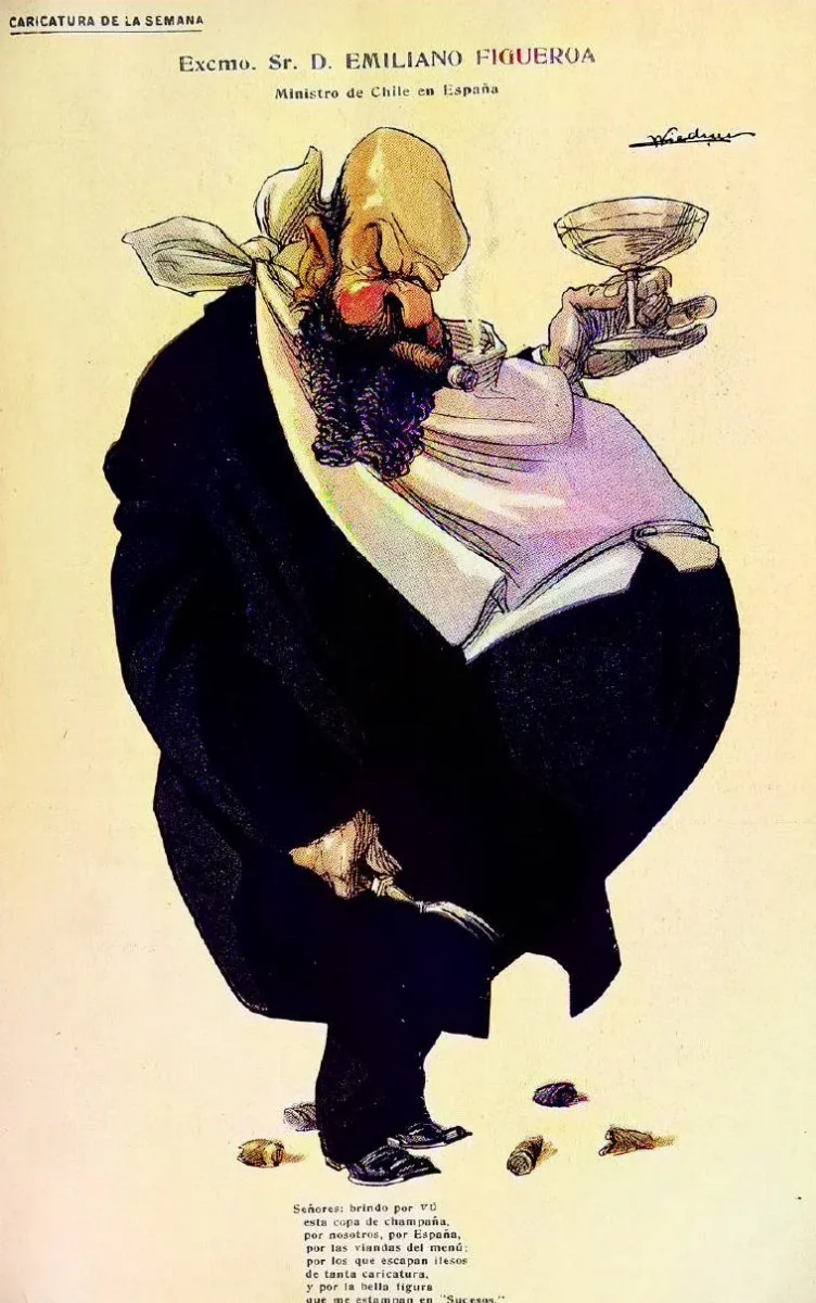 Caricatura Emiliano Figueroa por Wiedner — Arica — 1911 | Chile de Ayer