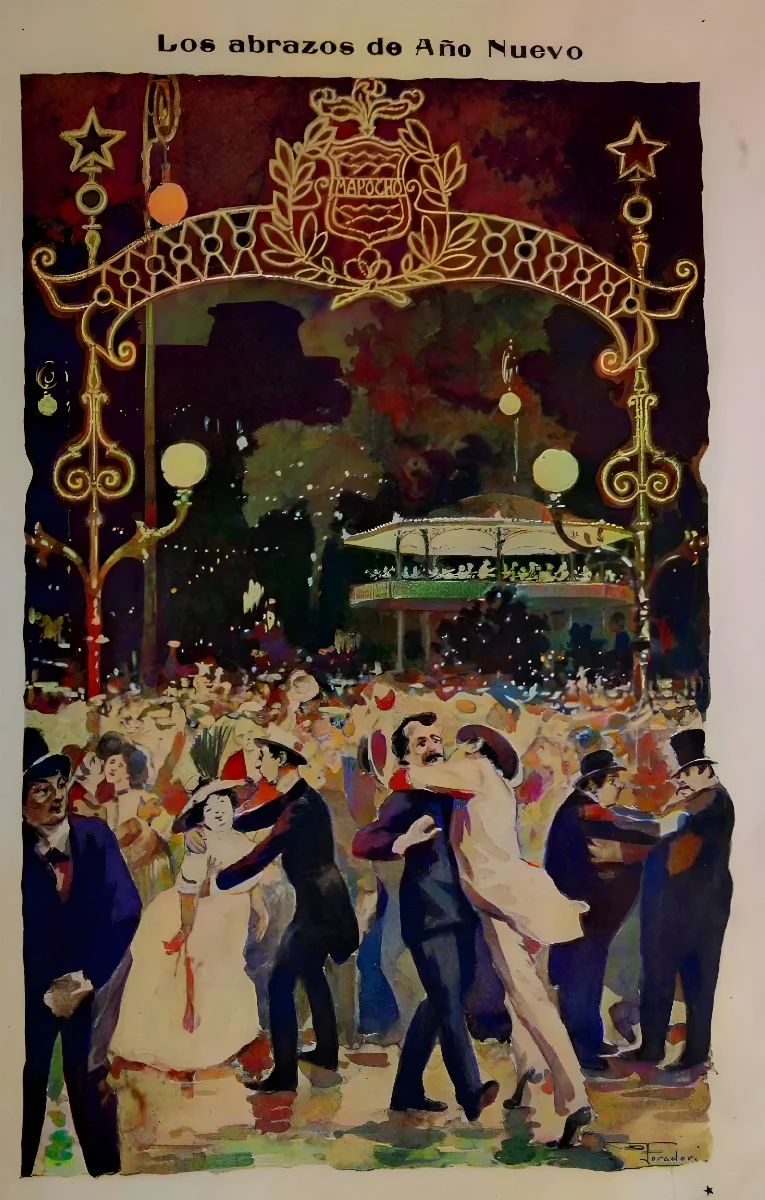Los abrazos de Año Nuevo - Chile 1910 — 1910 | Chile de Ayer