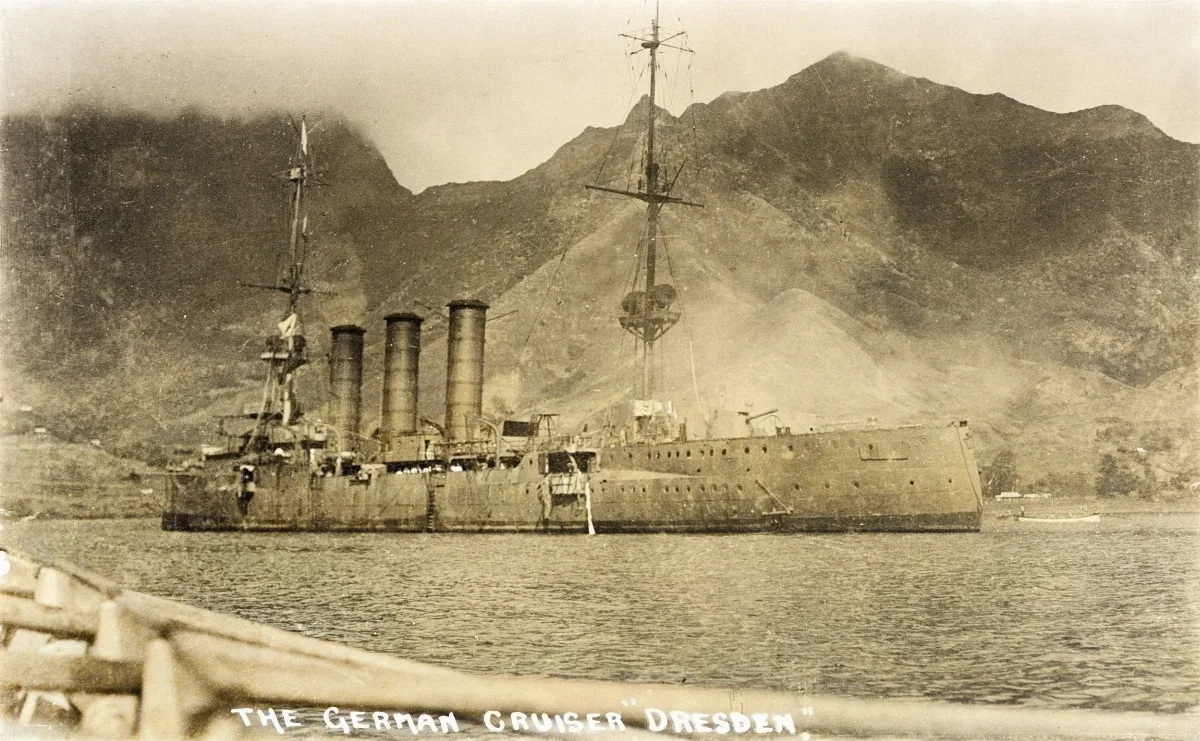 SMS Dresden (1907) at Juan Fernandez Island after surrender. RMG N04922 — 1915 | Chile de Ayer