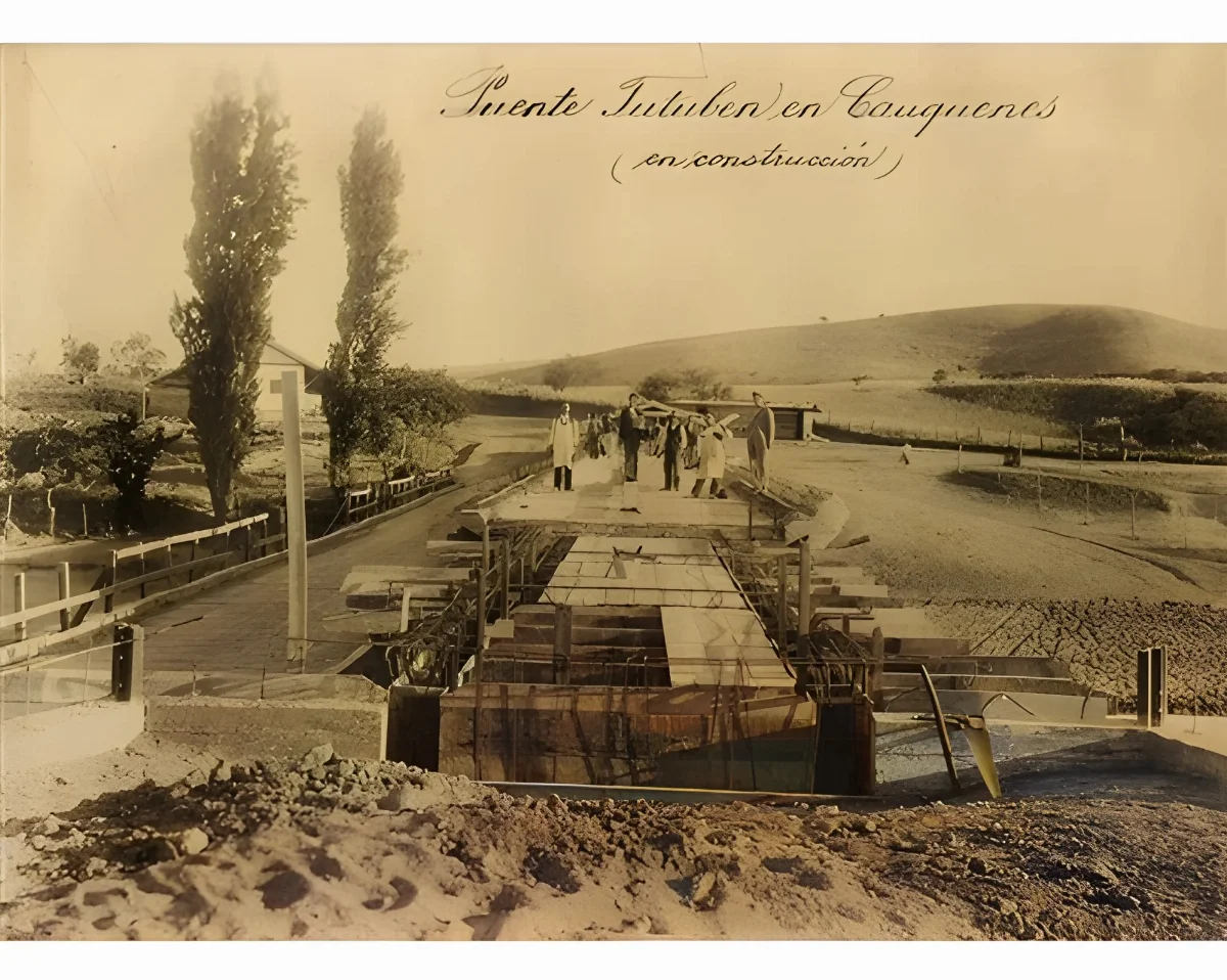 Puente Tutuvén en 1910 — Puente sobre el río Tutuvén — 1910 | Chile de Ayer