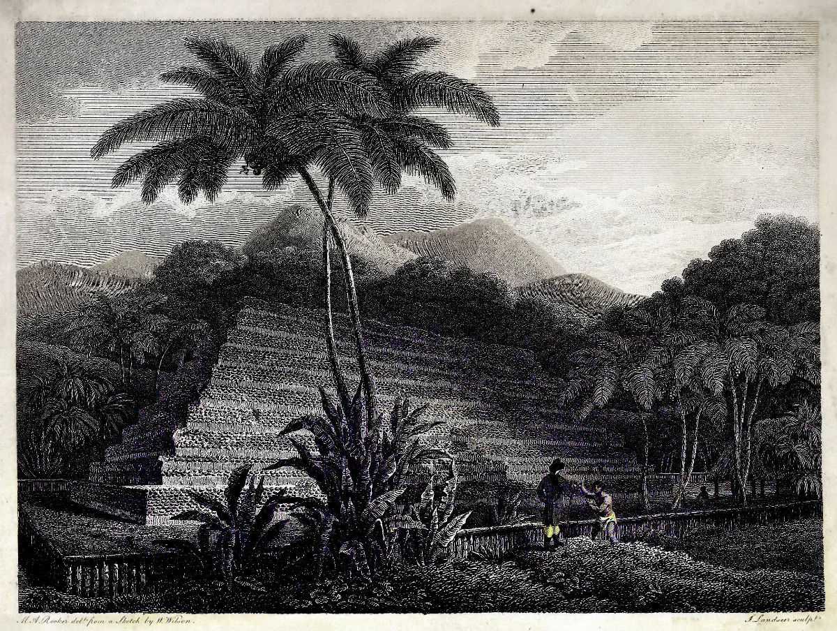 Great Morai of Temarre at Pappara in Otaheite (retouched) — Isla de Pascua — 1799 | Chile de Ayer