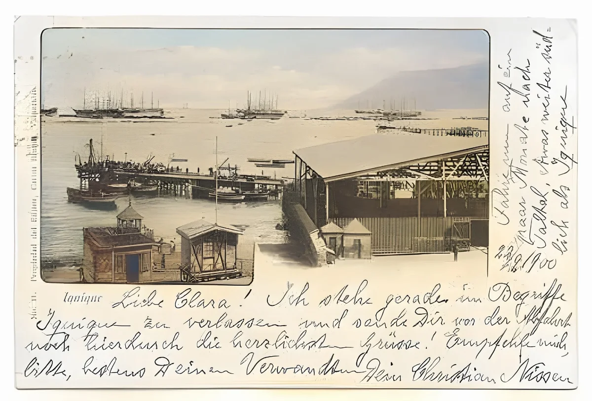 Vista del puerto de Iquique con barcos en la rada — aprox. 1900–1930 | Chile de Ayer