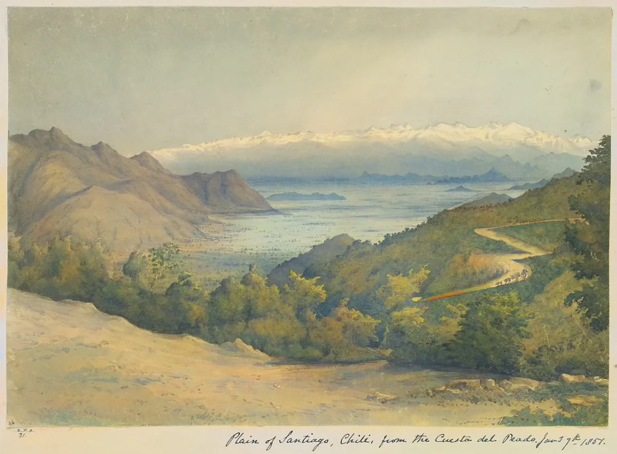 Llano de Santiago desde la Cuesta del Prado, 1851 — aprox. 1851 | Chile de Ayer