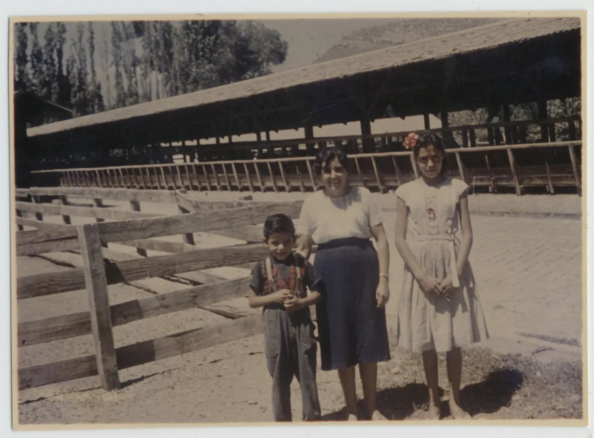 Habitantes de la Hacienda San Vicente en criadero de animales — Calle Larga — 1963 | Chile de Ayer