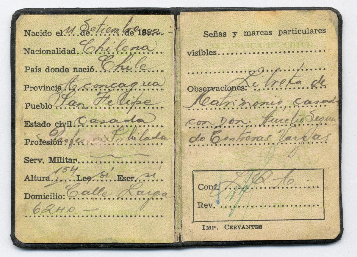 Cedula de identidad (interior) — Los Andes — 1940 | Chile de Ayer