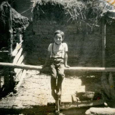Niño sentado en el corral de animales — Pocuro — 1970 | Chile de Ayer