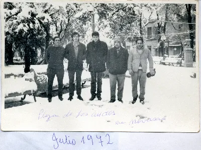 Plaza de los Andes en nevadas — Los Andes — 1972 | Chile de Ayer