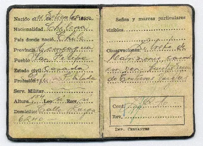 Cedula de identidad (interior) — Los Andes — 1940 | Chile de Ayer
