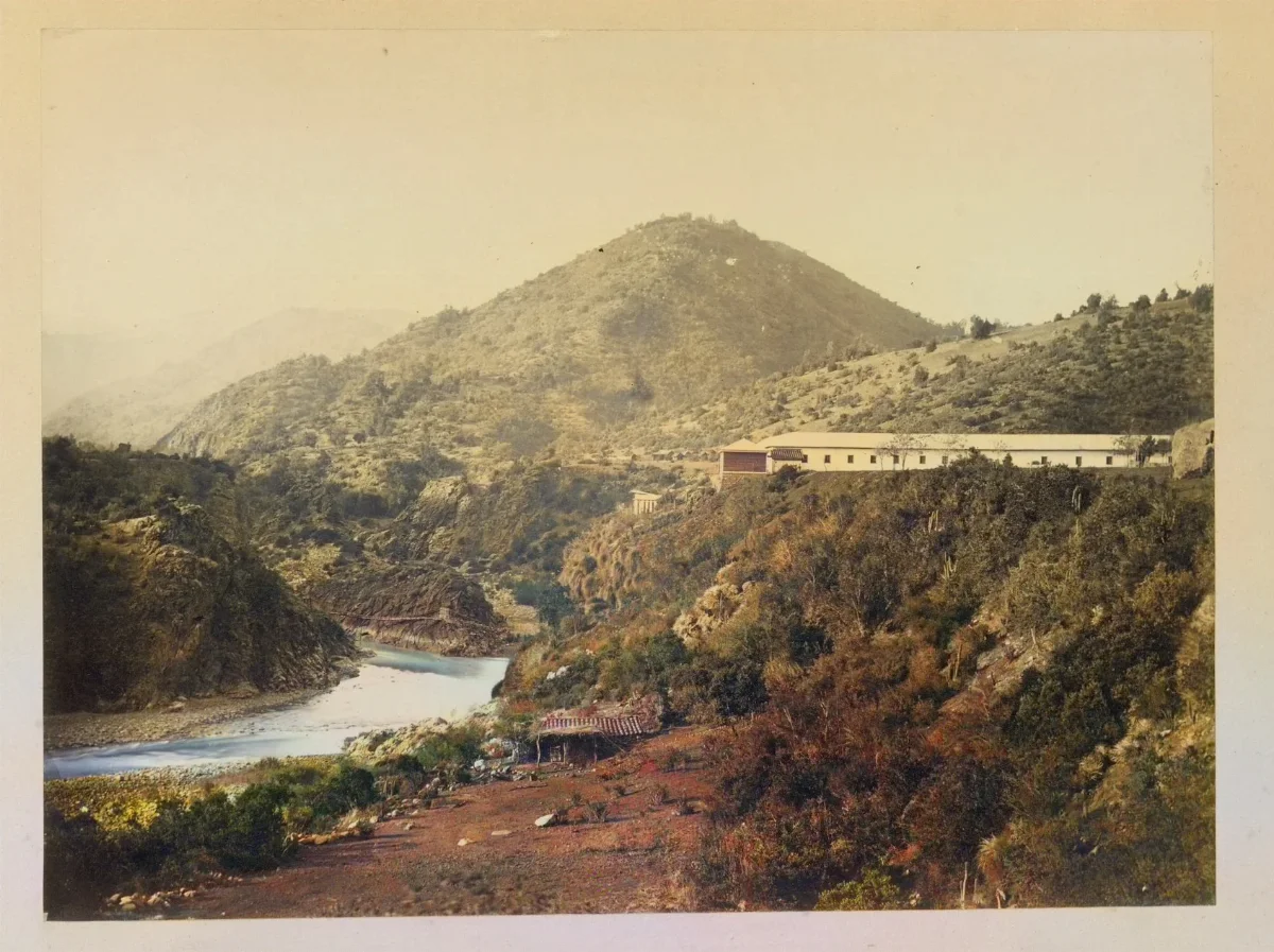 Termas de Cauquenes a la llegada, Río Cachapoal, 1868 — 1865 | Chile de Ayer