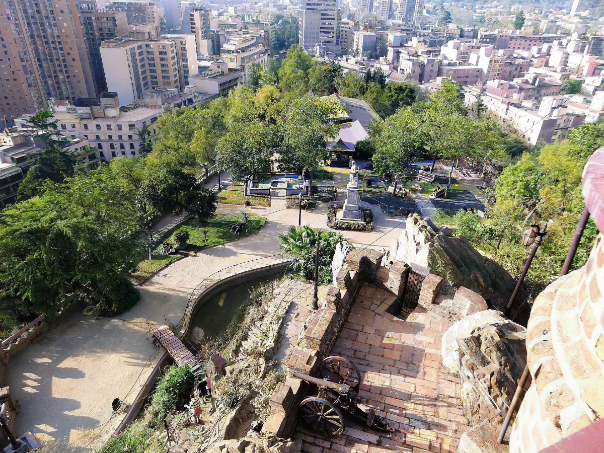 Vista panorámica de Santiago desde la cumbre del Cerro Santa Lucía — aprox. 1880–1930 | Chile de Ayer