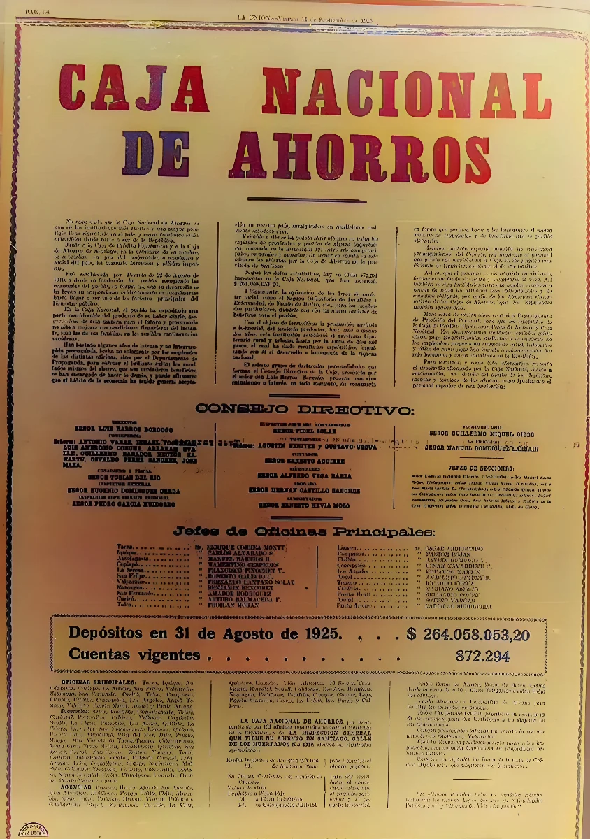 Caja Nacional de Ahorros 1925 — 1925 | Chile de Ayer