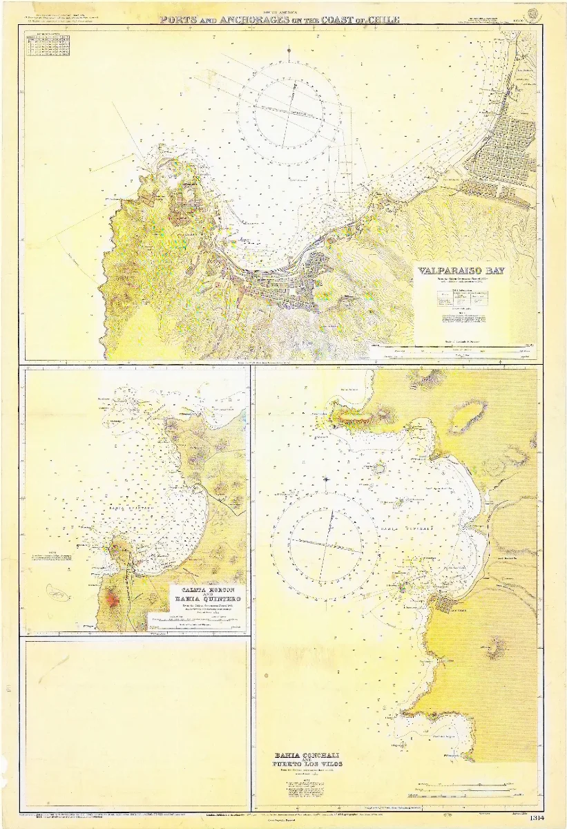 Admiralty Chart No 1314 Ports and anchorages on the coast of Chile, Published 1924 — Coquimbo — 1924 | Chile de Ayer