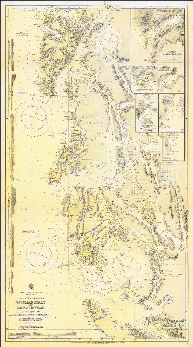 Admiralty Chart No 23 Patagonia -- Channels Between Magellan Strait and Gulf of Trinidad From Various Admiralty Surveys Additions and Corrections from Chilean Government Charts to 1918, Published 1920 — 1920 | Chile de Ayer