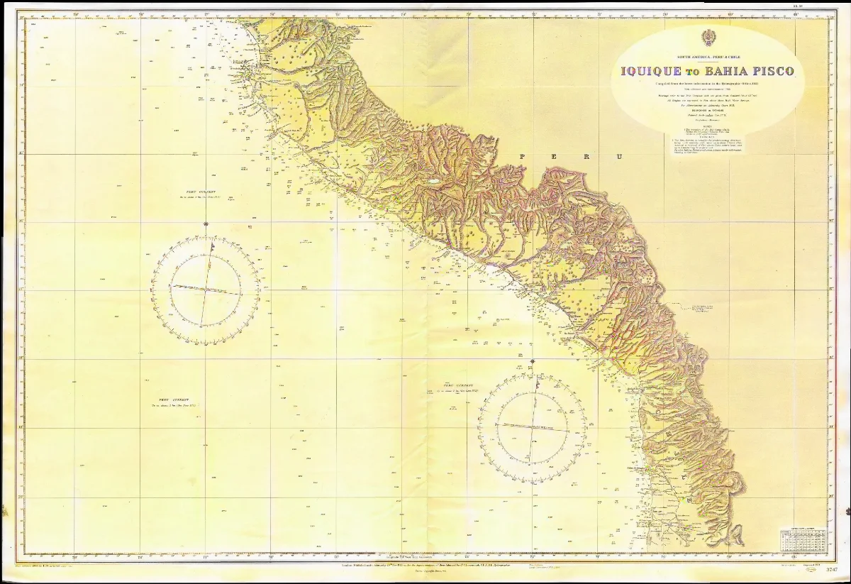 Admiralty Chart No 3747 Iquique to Bahia Pisco, Published 1921 — Iquique — 1921 | Chile de Ayer