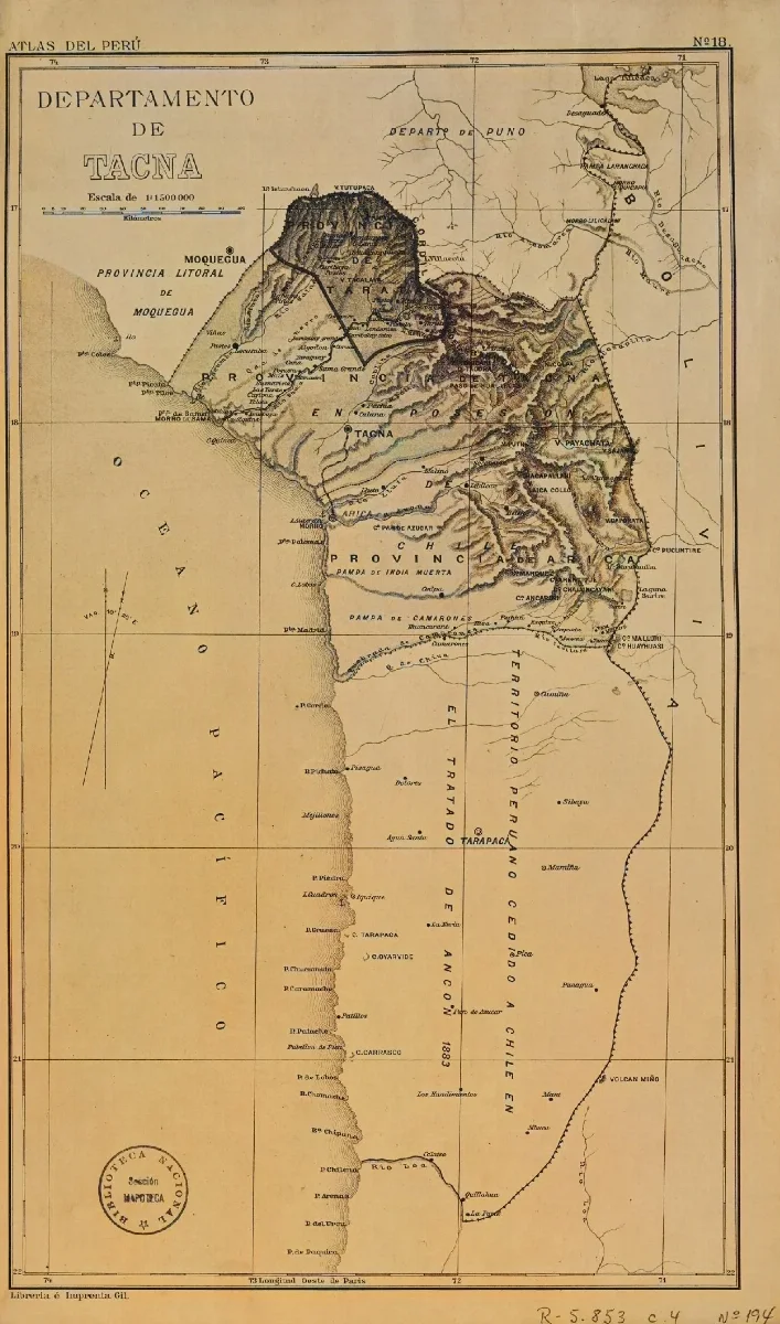 Mapa del Departamento de Tacna, Chile (año 1900) — 1900 | Chile de Ayer