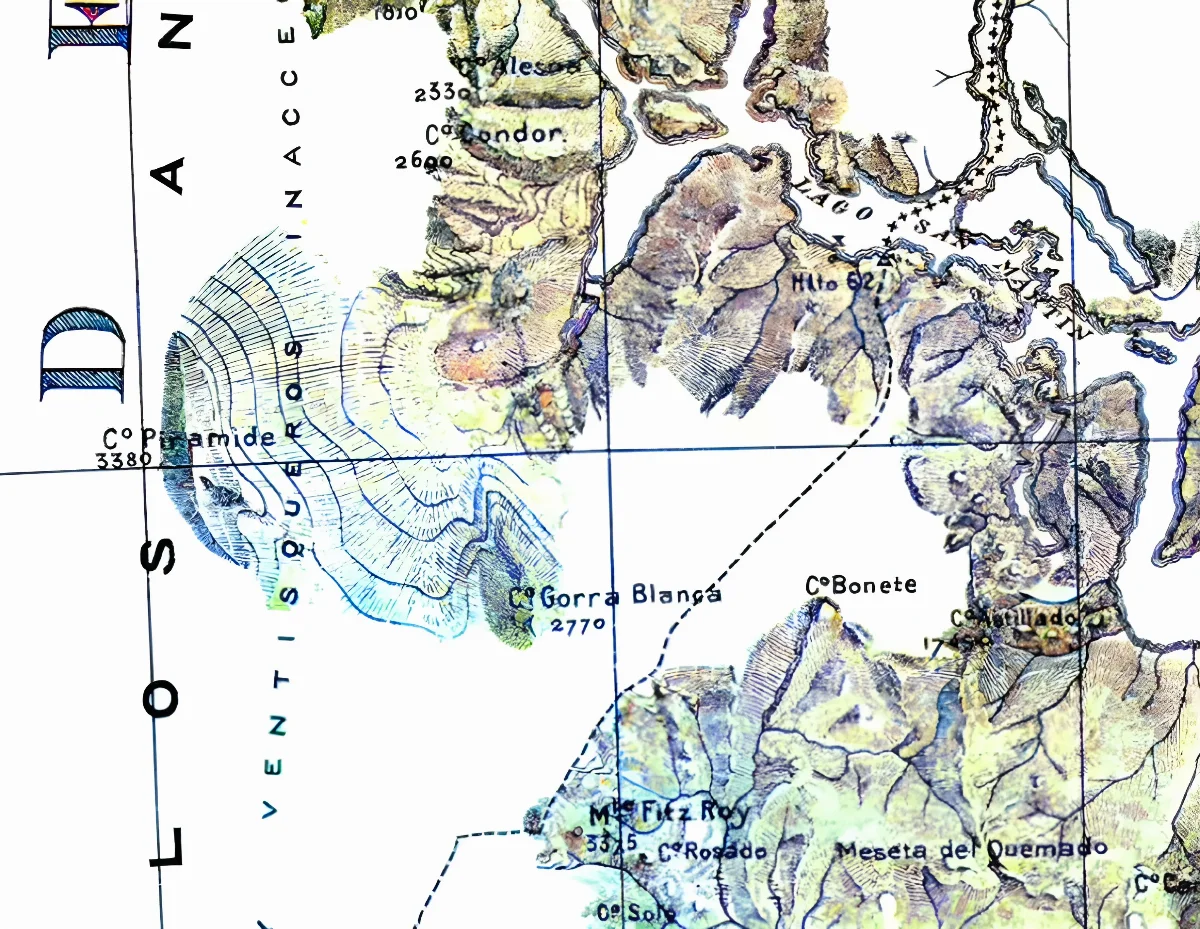 Mapa del demarcador de 1903, hito 62 a Fitz Roy (Laguna del Desierto) — 1903 | Chile de Ayer