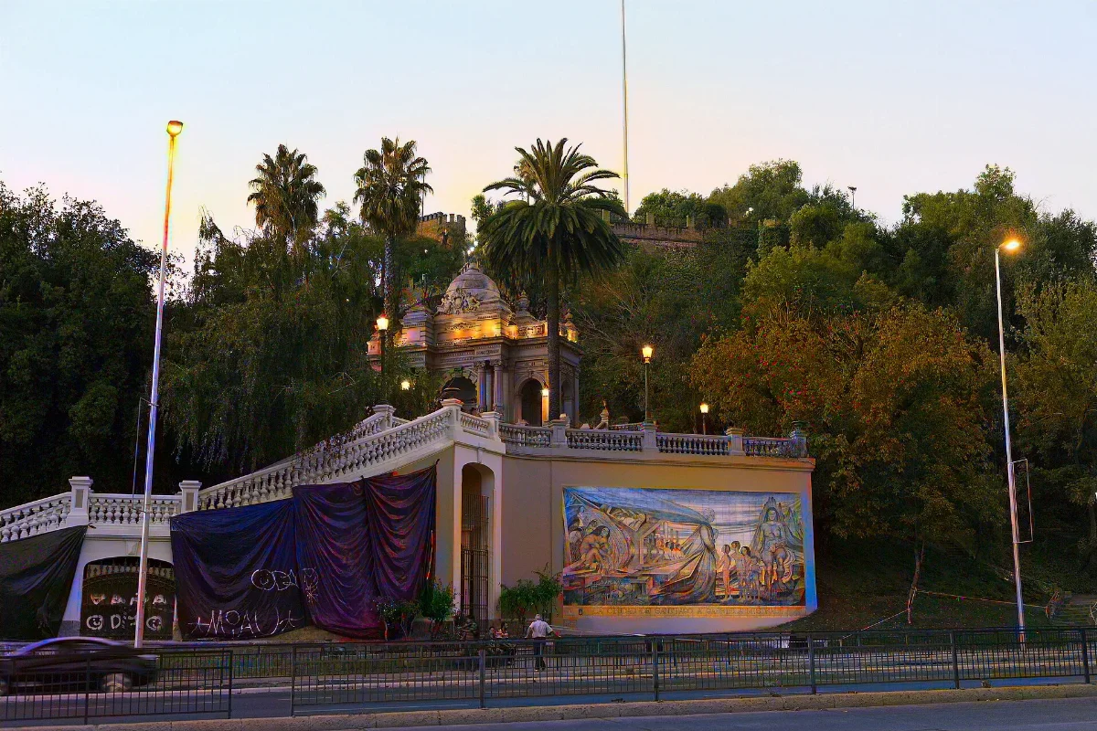 Terraza Neptuno del Cerro Santa Lucía desde la Alameda — aprox. 1880–1930 | Chile de Ayer
