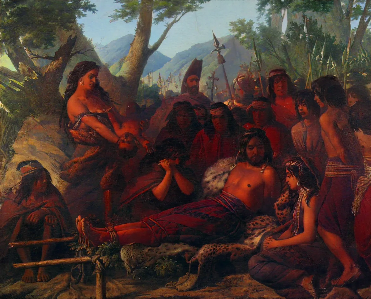 Caupolicán prisionero y Fresia por Monvoisin — Temuco — 1859 | Chile de Ayer