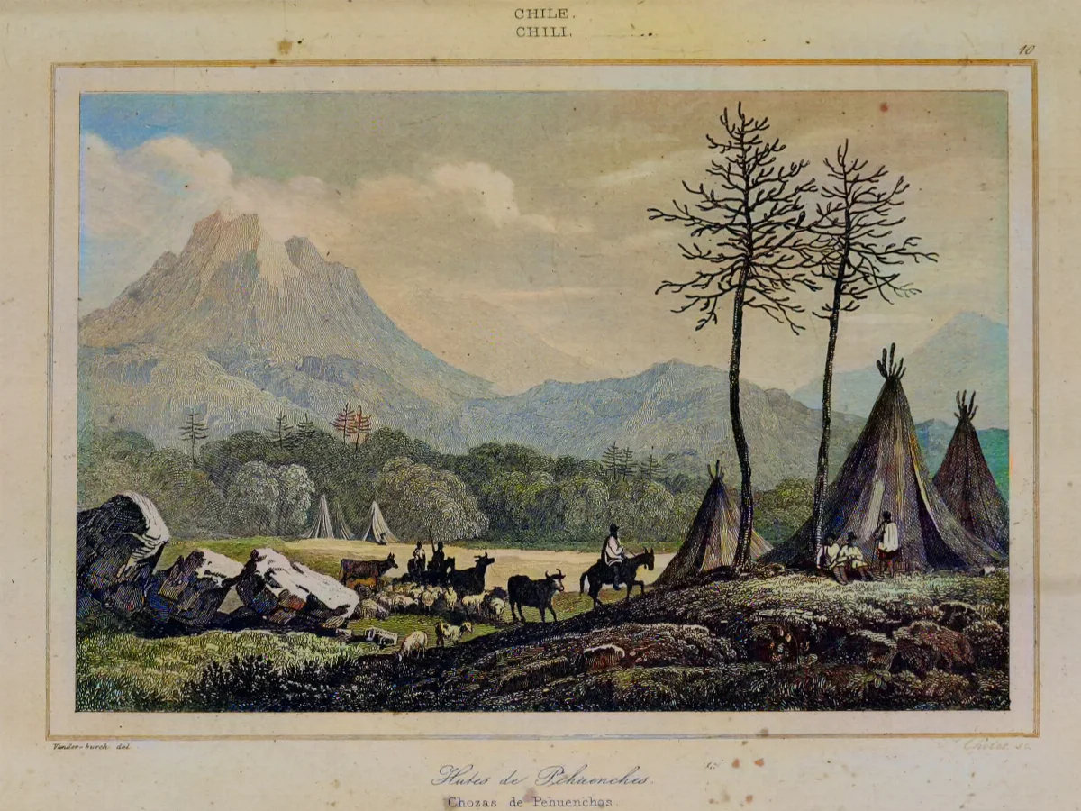 Chozas de Pehuenches — Temuco — 1839 | Chile de Ayer