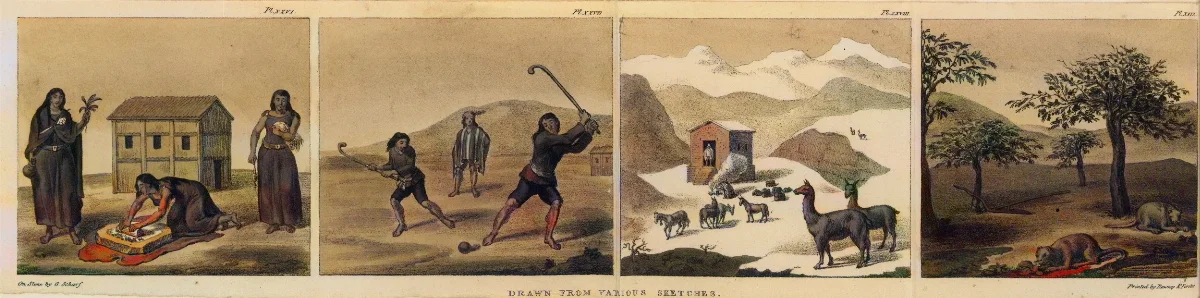 Schmidtmeyer- Scharf, George Johann - Various activities -4 images in a sheet -JCB Library f1.1 — Temuco — 1824 | Chile de Ayer