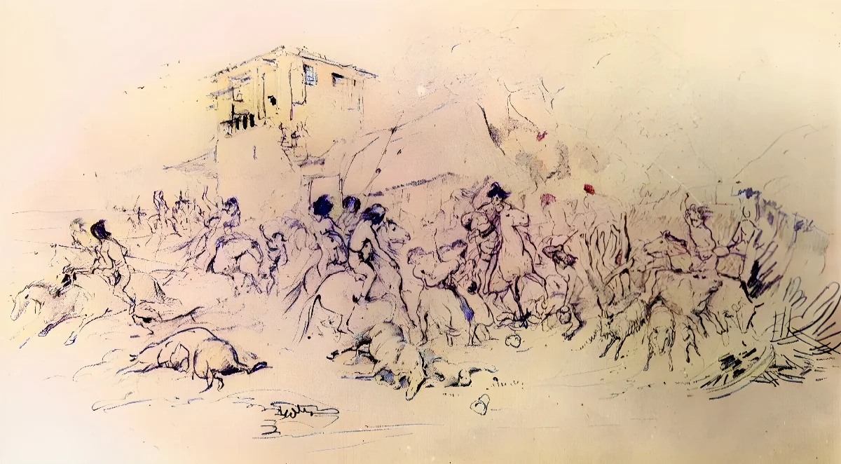 Ataque de los indios araucanos a un fuerte chileno — Temuco — 1845 | Chile de Ayer