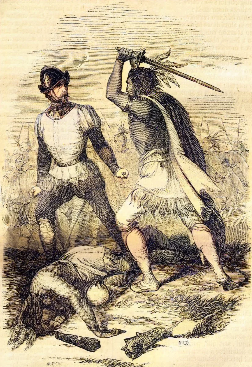 Rengo luchando con un español — Temuco — 1884 | Chile de Ayer