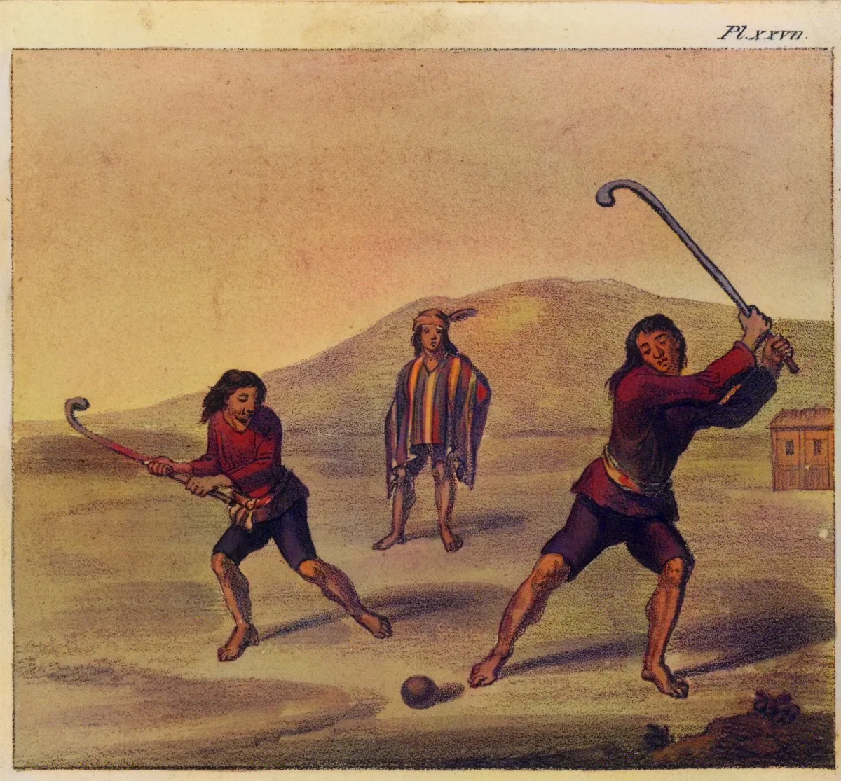 Schmidtmeyer- Scharf, George Johann - Mapuche playing chueca -JCB Library f1.0 — Temuco — 1824 | Chile de Ayer