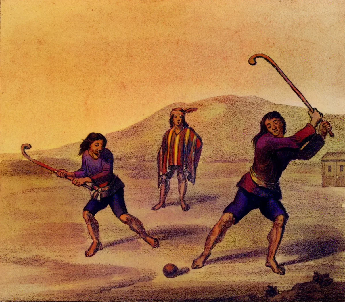 Schmidtmeyer- Scharf, George Johann - Mapuche playing chueca -JCB Library f1.1 — Temuco — 1824 | Chile de Ayer