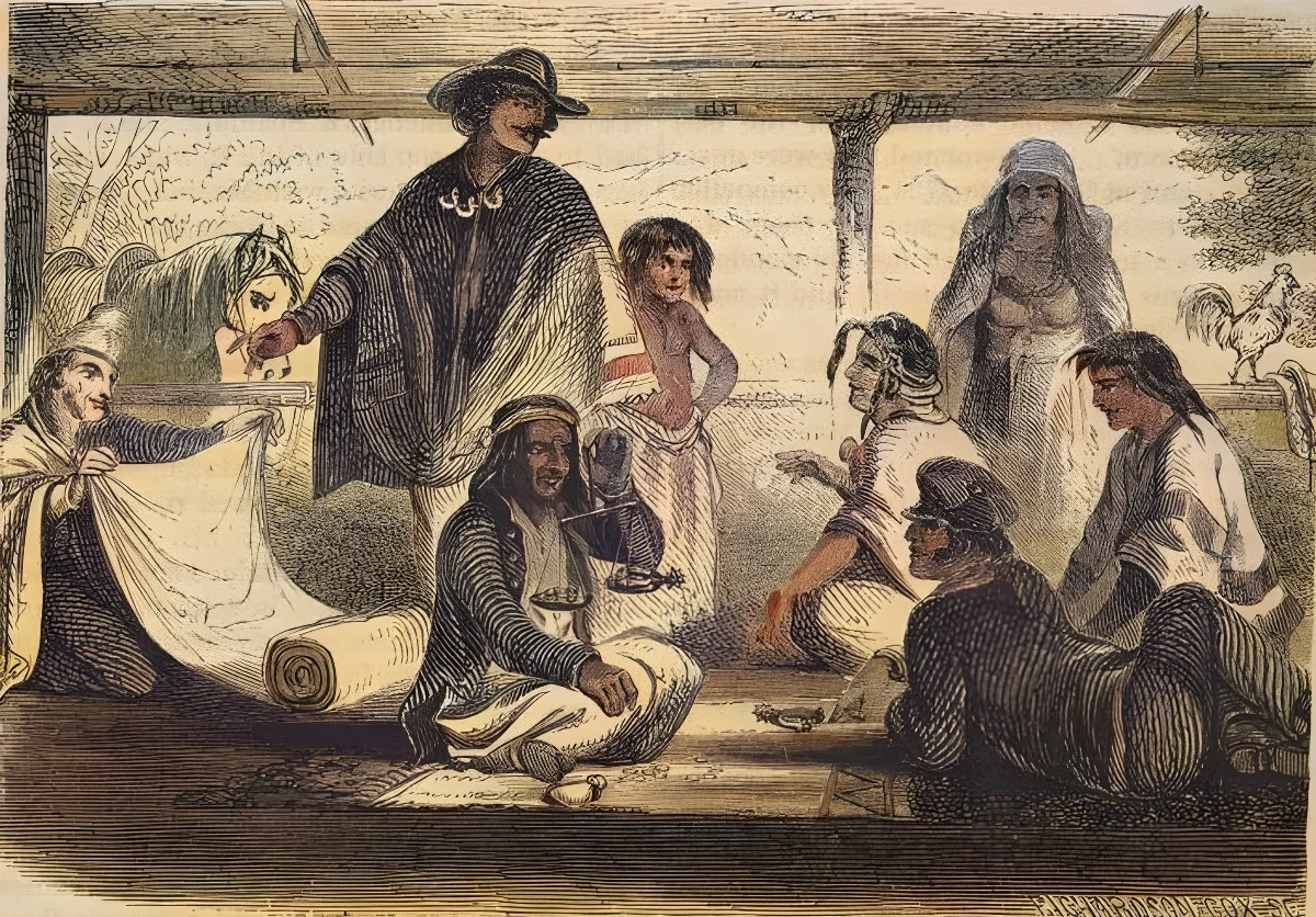 Trading with the indians (Mapuche) — Temuco — 1855 | Chile de Ayer