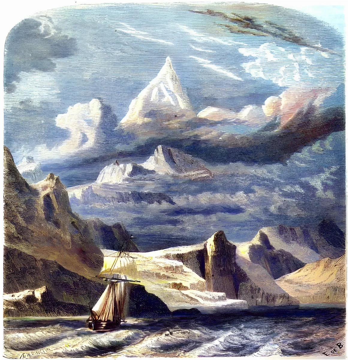 Tierra del Fuego, Monte Sarmiento visto desde el Cabo Froward — aprox. 1861 | Chile de Ayer