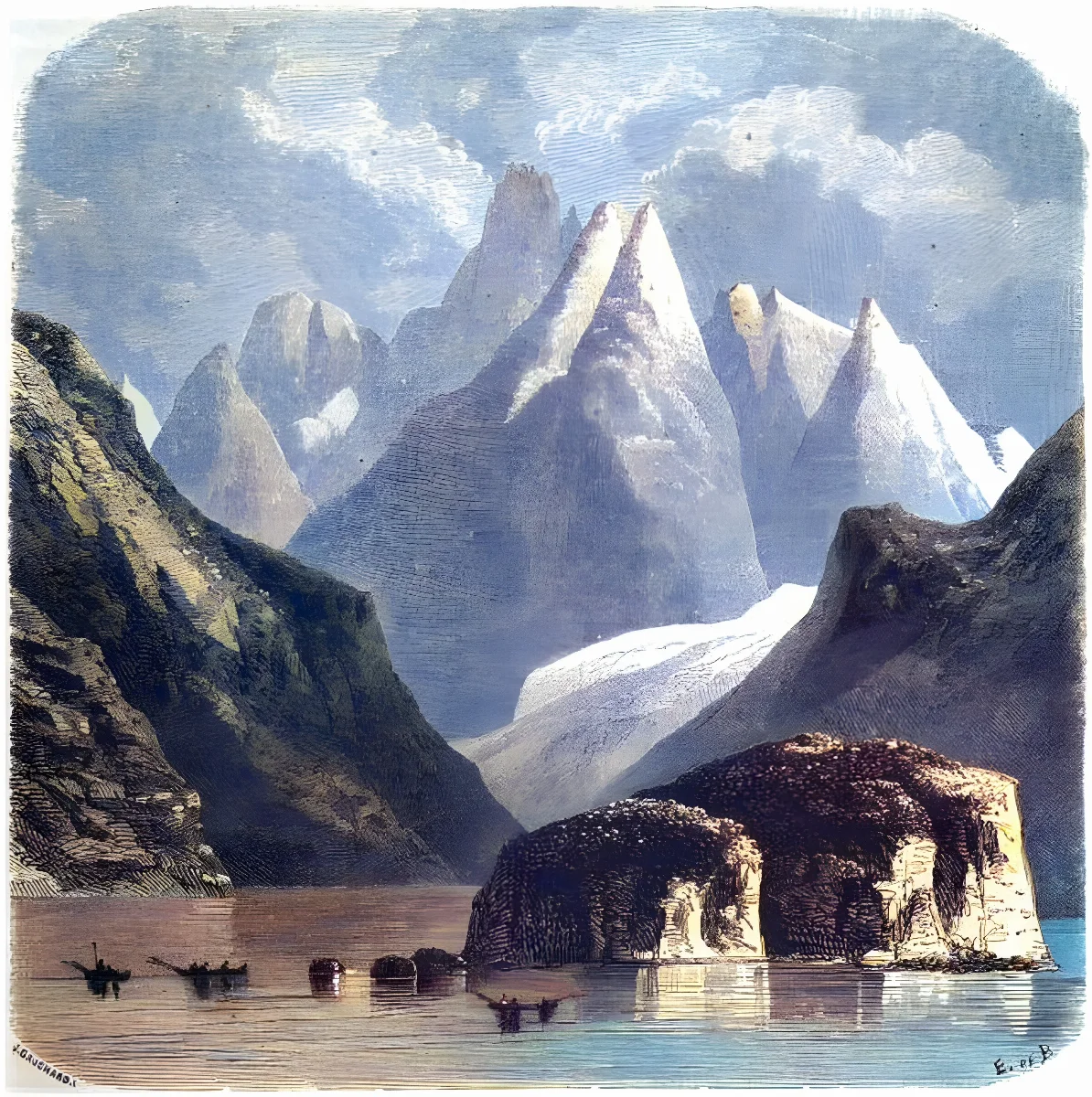 Tierra del Fuego, cumbres del Estrecho del Almirantazgo — aprox. 1861 | Chile de Ayer
