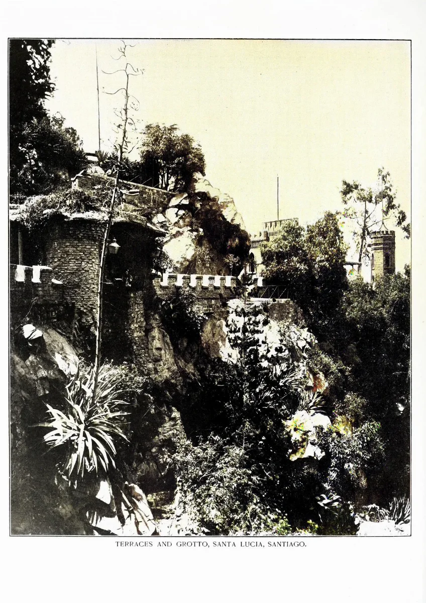 Terrazas y gruta del Cerro Santa Lucía, Santiago — aprox. 1904–1930 | Chile de Ayer