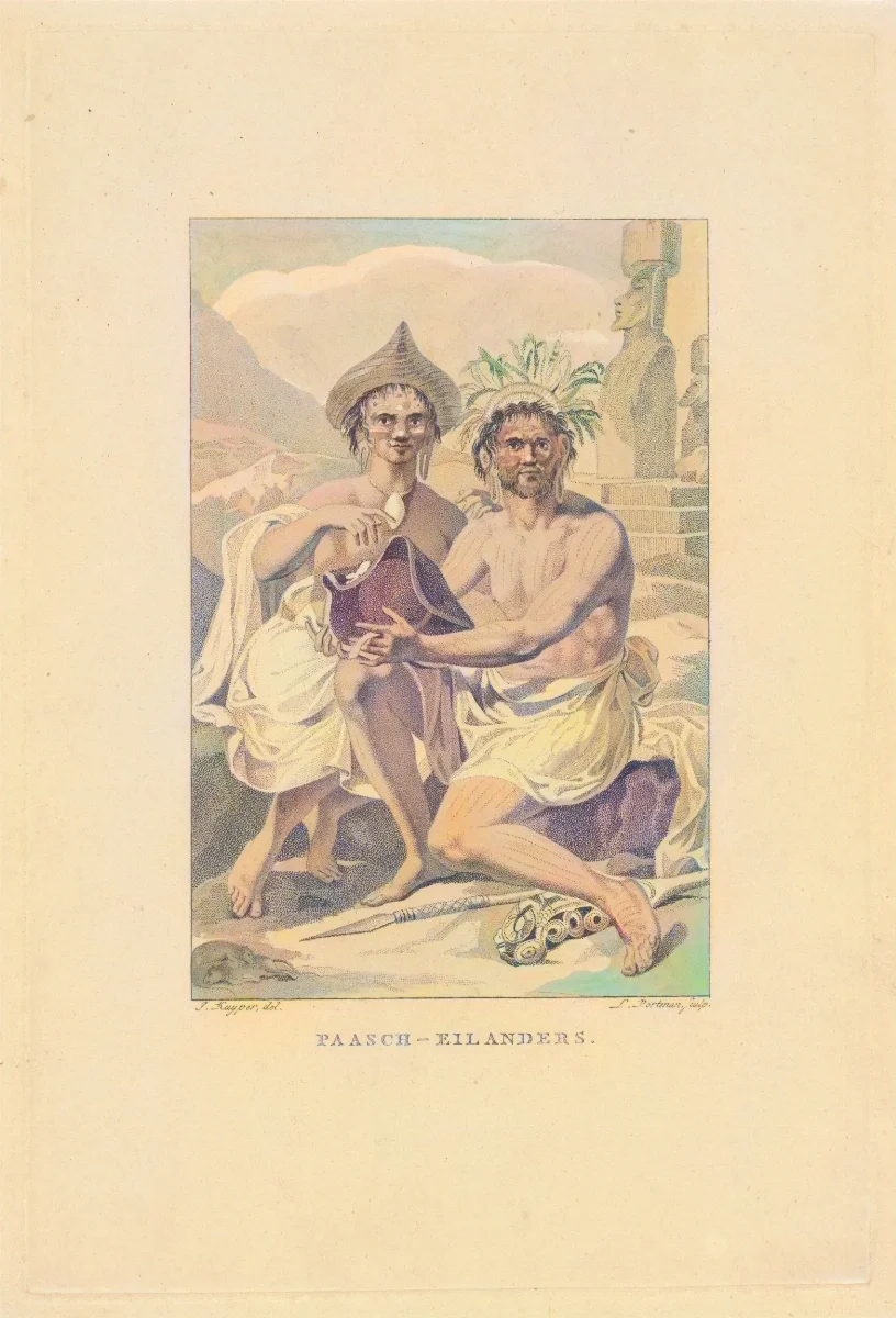 Bewoners van Paaseiland Paasch-eilanders (titel op object), RP-P-1906-3971 — Isla de Pascua — 1802 | Chile de Ayer