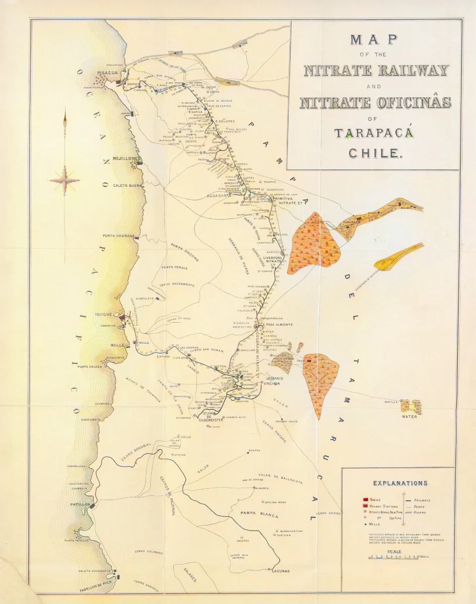 Mapa Oficinas Salitreras del norte de Chile (1890) — Atacama — 1890 | Chile de Ayer