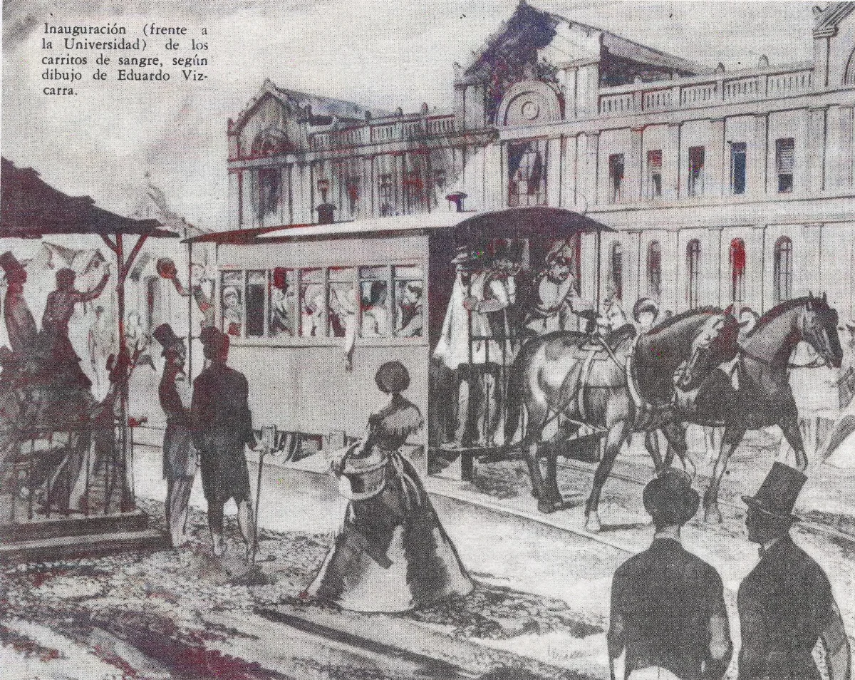 Carros de sangre frente a la Universidad de Chile — Santiago — 1900 | Chile de Ayer