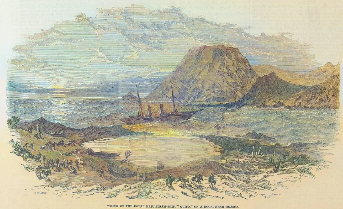 Steamer Quito wrecked at Huasco — 1853 | Chile de Ayer