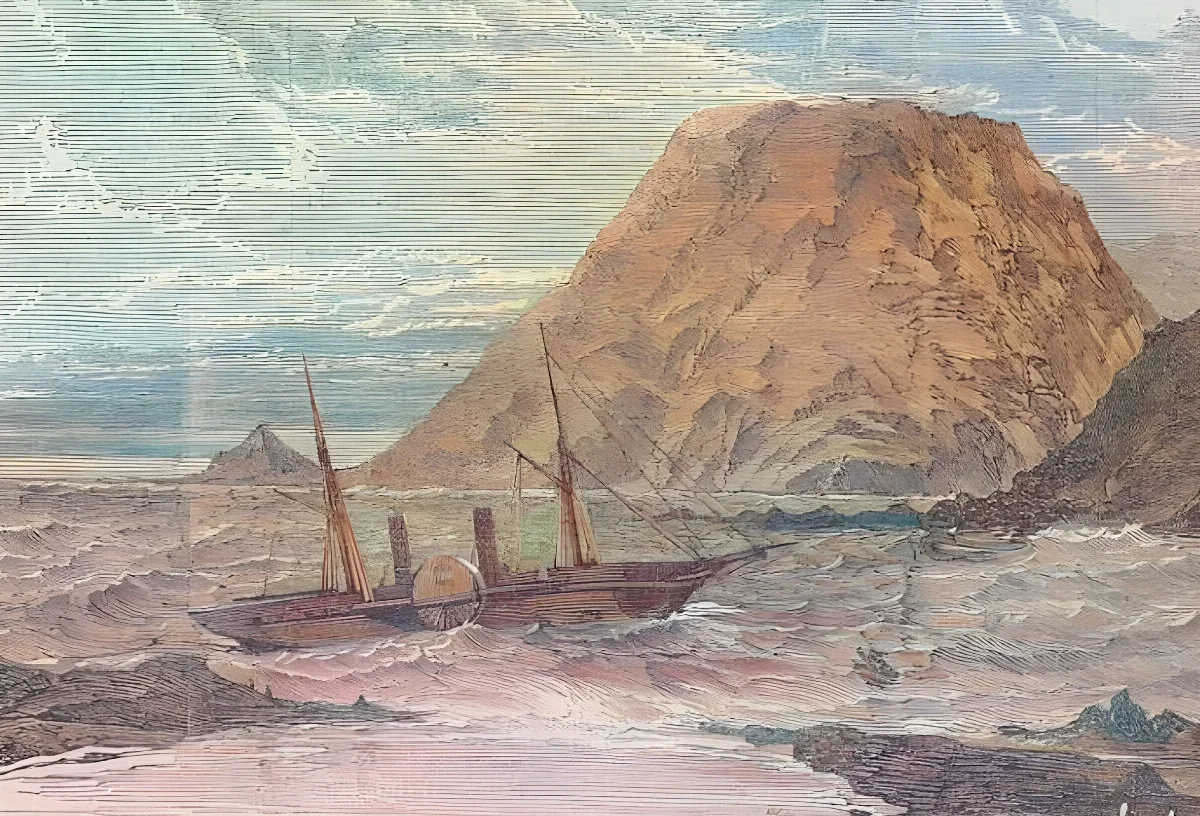 Steamer Quito wrecked at Huasco (crop) — 1853 | Chile de Ayer