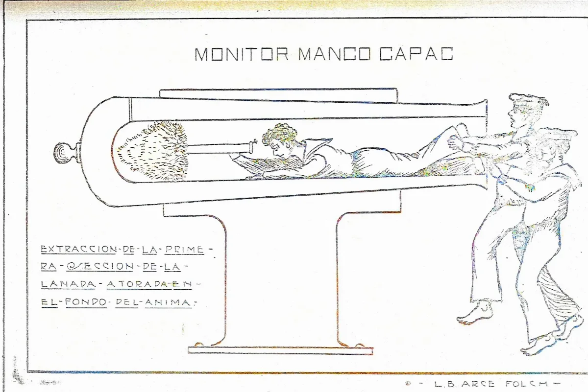 Dahlgren gun in monitor Manco Capac — 1926 | Chile de Ayer